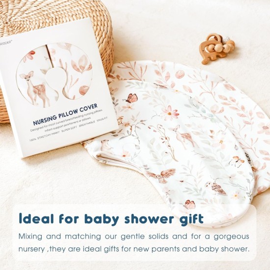 GRSSDER 2 Pack Nursing Pillow Covers for Girls, Ultra Soft Stretchy Minky Easy Removable and Universal Fit for Breastfeeding Pillows Snug and Cozy Comfort, Perfect