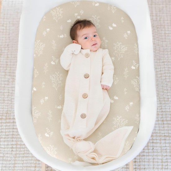 GRSSDER Stretch Ultra Soft Fitted Bassinet Sheet Set 2 Pack, Universal Fit for Bassinets Baby Cradle Moses Basket Oval Rectangle Mattress Safe and Snug, Stylish Watercolor Rabbit Pattern | Safe and Snug, Universal Fit, Fitted, for Bassinets