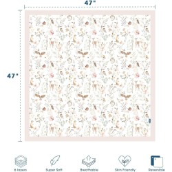 GRSSDER Muslin Cotton Quilt Blanket - Silky Soft and Breathable Baby Blanket Quilt, Oversized Muslin Blankets for Newborns, Toddlers & Kids, 6 Layers Reversible Design for All Seasons