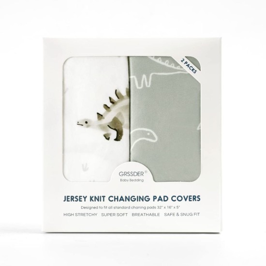 GRSSDER Stretch Ultra Soft Jersey Knit Changing Pad Cover Set 2 Pack, Change Table Pad Covers Fit 32"/34" x 16" Pads Safe and Snug, Pretty Pattern for Baby