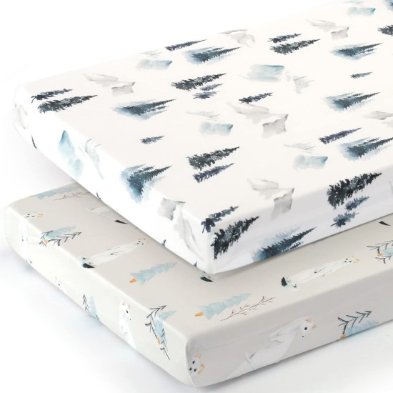 Stretch Ultra Soft Jersey Knit Fitted Pack and Play Sheets Set 2 Pack, Fit Portable/Mini Cribs Sheets, Playpen Mattress Pads Safe and Snug, Cute Stylish Playard Sheets Wild Forest Print for Baby