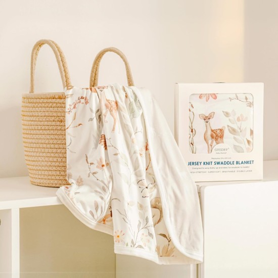 GRSSDER Baby Blankets Super Soft Stretchy Jersey Knit Swaddle Blanket for Baby Girls, Stylish Double Layer Receiving Blankets 34 x 44 Extra Large for Swaddling