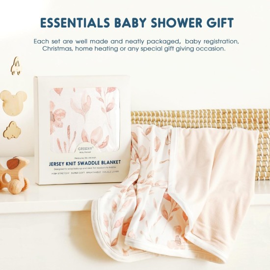 GRSSDER Super Soft Jersey Knit Swaddle Blanket for Baby Girls, Double Layer Reversible Receiving Blanket 34 x 44 Extra Large for Baby Swaddling