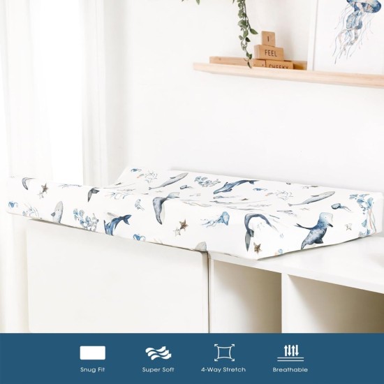 GRSSDER Stretch Ultra Soft Jersey Knit Changing Pad Cover Set 2 Pack, Change Table Pad Covers Fit 32"/34" x 16" Pads Safe and Snug