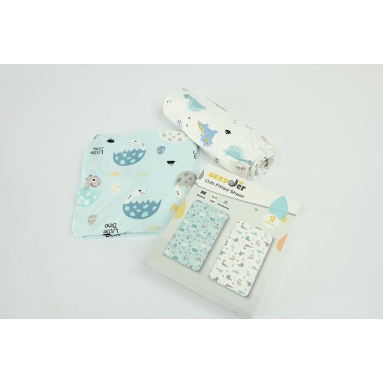 GRSSDER Stretchy Ultra Soft Jersey Knit Fitted Crib Sheets Set 2 Pack, Crib sheets Deep Pocket and Cozy Fits All Standard Crib Mattress Pads Safe and Snug, Happy Dinosaurs Print for Boys and Girls
