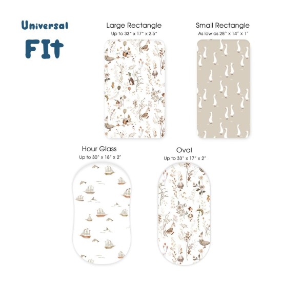 GRSSDER Stretchy Ultra Soft Fitted Bassinet Sheets 3 Pack, Universal Fitted for Oval Rectangle Bassinet Mattresses Safe and Snug, Stylish Bassinet Sheet Gender-Neutral Print for Baby