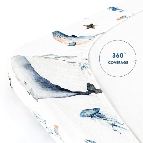 GRSSDER Stretchy Ultra Soft Jersey Knit Fitted Pack n Play Sheets Set 2 Pack, Portable/Mini Crib Mattresses for Boys and Girls, Universal Fit for Pack N Plays Pads Safe and Snug