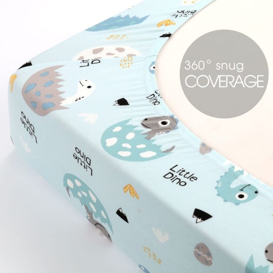GRSSDER Stretchy Ultra Soft Jersey Knit Fitted Crib Sheets Set 2 Pack, Crib sheets Deep Pocket and Cozy Fits All Standard Crib Mattress Pads Safe and Snug, Happy Dinosaurs Print for Boys and Girls