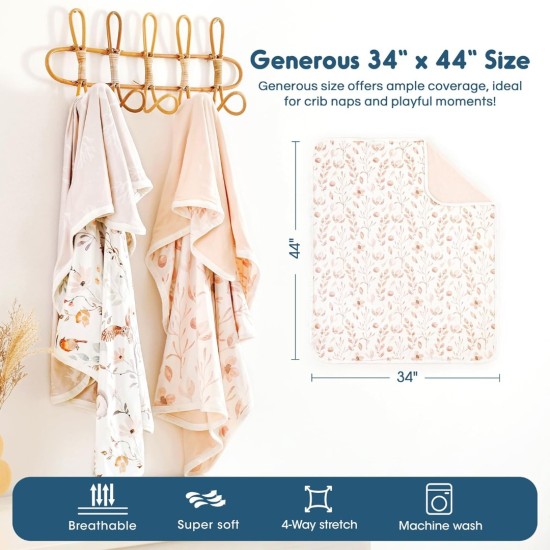 GRSSDER Super Soft Jersey Knit Swaddle Blanket for Baby Girls, Double Layer Reversible Receiving Blanket 34 x 44 Extra Large for Baby Swaddling