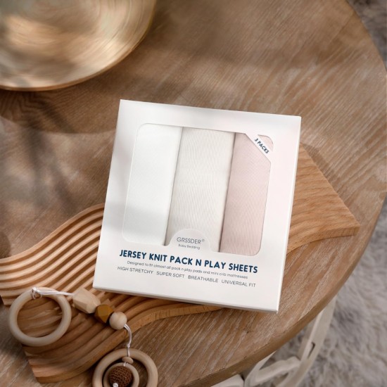 GRSSDER Mini Crib Sheets Fitted, Pack and Play Sheets 3 Pack, Ultra Soft Stretchy Pack N Play Sheets, Universal Fit for Playard Mattress, Jersey Crib Sheets Neutral for Boys and Girls