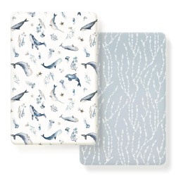 GRSSDER Stretchy Ultra Soft Jersey Knit Fitted Pack n Play Sheets Set 2 Pack, Portable/Mini Crib Mattresses for Boys and Girls, Universal Fit for Pack N Plays Pads Safe and Snug