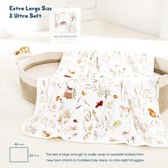 GRSSDER Baby Swaddle Blanket 2 Pack, Super Soft Jersey Knit Quilt Blankets for Baby Girls, Reversible Double Layer Receiving Blankets 34 x 44 Extra Large for Swaddling,
