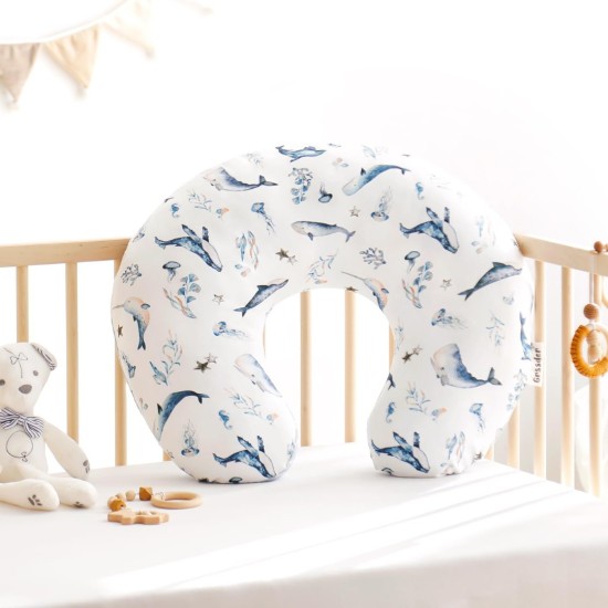 GRSSDER Reversible Nursing Pillow Cover, Ultra Soft Stretchy Minky Removable Nursing Covers Fitted for Breastfeeding Pillows Snug and Safe