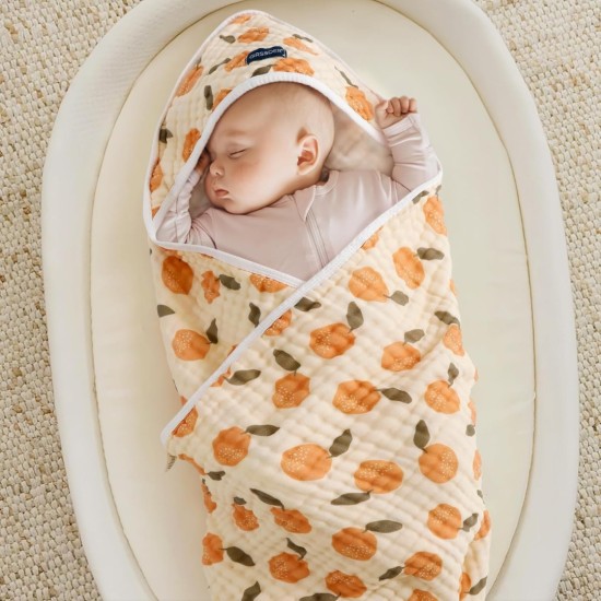 GRSSDER Ultra Soft Absorbent Muslin Cotton Baby Hooded Towel 2 Pack with Original Patterns, Extra Large Size 35"x 35" Swaddle Wrap for Newborn Infant and Toddler