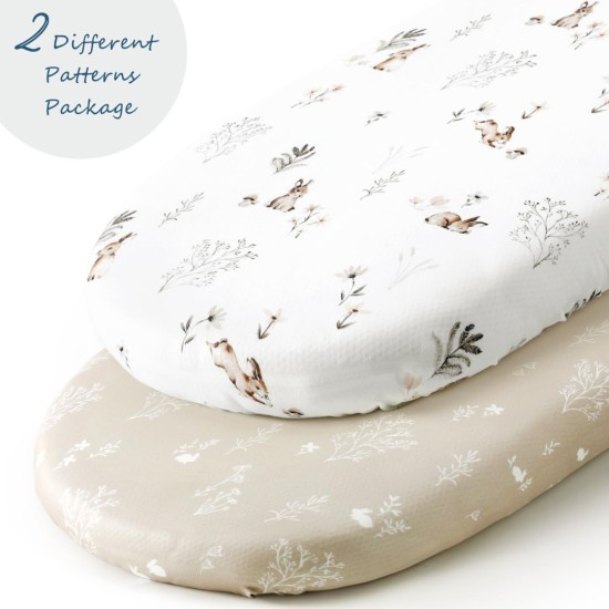 GRSSDER Stretch Ultra Soft Fitted Bassinet Sheet Set 2 Pack, Universal Fit for Bassinets Baby Cradle Moses Basket Oval Rectangle Mattress Safe and Snug, Stylish Watercolor Rabbit Pattern | Safe and Snug, Universal Fit, Fitted, for Bassinets