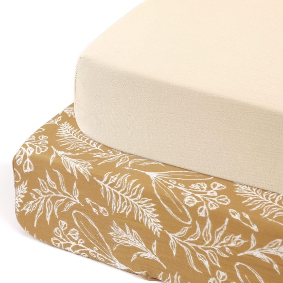 GRSSDER Soft Muslin Crib Sheet 2 Pack, 100% Cotton Crib Sheets for Boys and Girls, Fit Standard Crib Mattresses 52" x 28" Safe and Snug