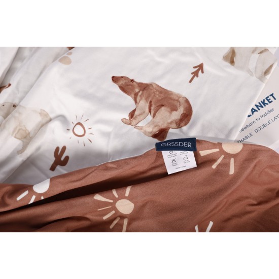 GRSSDER Baby Blankets Super Soft Jersey Knit Swaddle Blanket for Baby Girls and Boys, Double Layer Receiving Blankets 34 x 44 Inches Extra Large for Baby Show Gift, Stylish Print of Sunny Bear