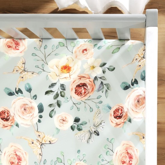 GRSSDER Stretchy Crib Sheets for Baby Girls, Ultra Soft Jersey Knit Fitted Crib Sheets 2 Pack, Universal Fits Most Toddler Crib Mattress Pads Safe and Snug, Stylish Flora Print | Ultra Soft, 