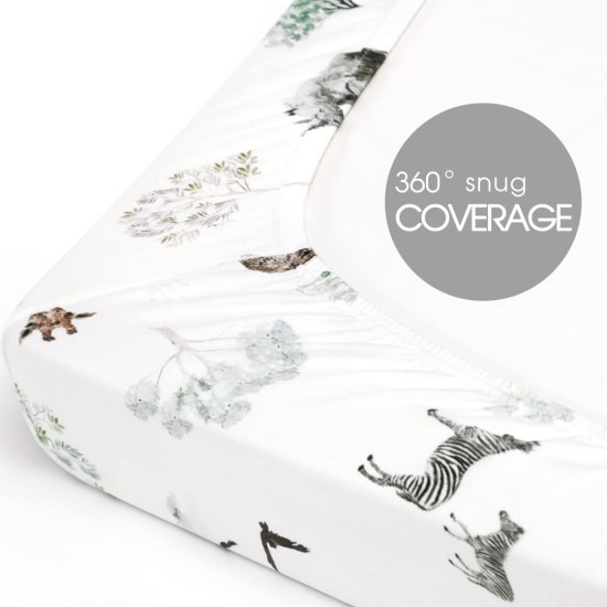 Stretchy Ultra Soft Jersey Knit Fitted Pack n Play Sheets Set 2 Pack, Portable/Mini Crib Sheets for Boys and Girls, Stylish Playard Sheets Fitted Safe and Snug