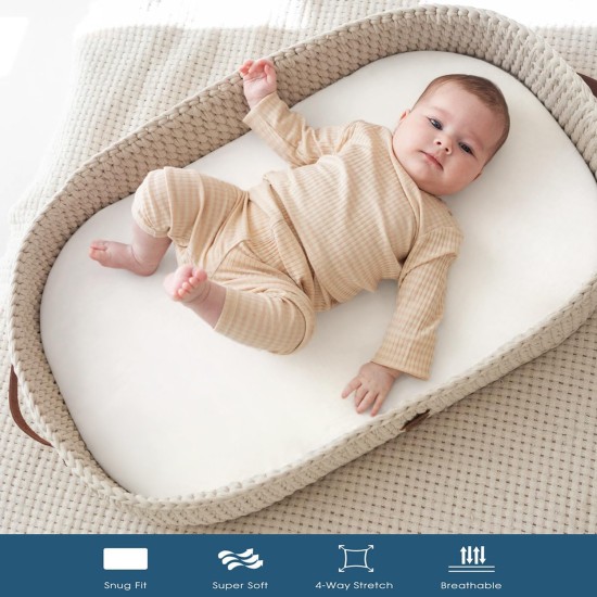 GRSSDER Stretchy Ultra Soft Fitted Bassinet Sheet 2 Pack, Universal Fit for Bassinets Baby Cradle Moses Basket Oval Rectangle Mattress Safe and Snug, Jersey Bassinet Sheets for Girls