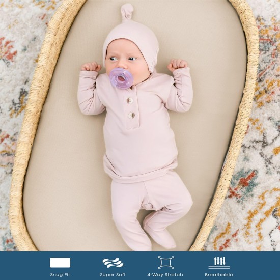 GRSSDER Stretchy Ultra Soft Fitted Bassinet Sheet Set 2 Pack, Universal Fit for Bassinets Baby Cradle Moses Basket Oval Rectangle Mattress Safe and Snug