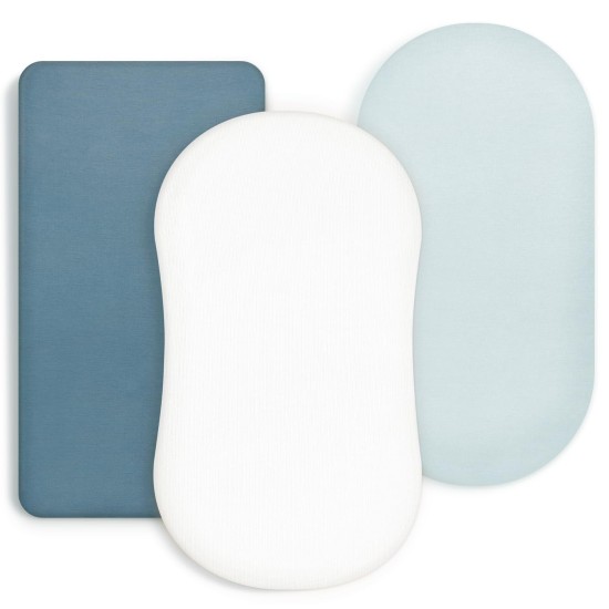GRSSDER Stretchy Ultra Soft Fitted Bassinet Sheet Set 3 Pack, Universal Fit for Bassinets Baby Cradle Moses Basket Oval Rectangle Mattress Safe and Snug