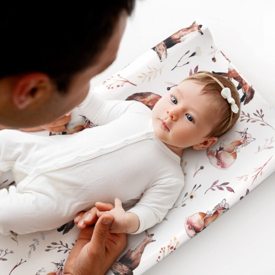 GRSSDER Stretch Ultra Soft Jersey Knit Changing Pad Cover Set 2 Pack, Change Table Pad Covers Fit 32"/34" x 16" Pads Safe and Snug, Cute Diaper Change Table Sheets for Girls, Fox Pattern for Baby